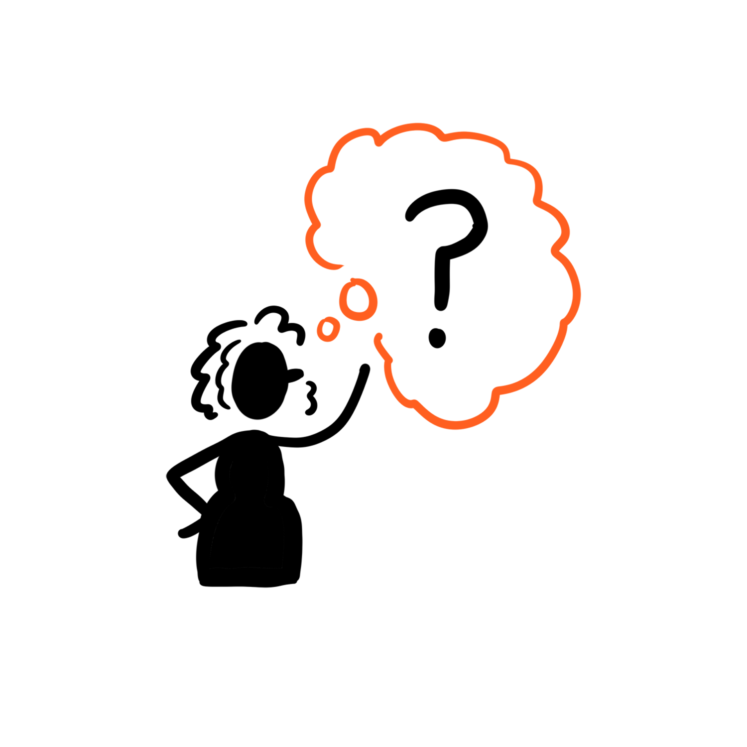 An illustration of a person with a thought bubble with a question mark inside 