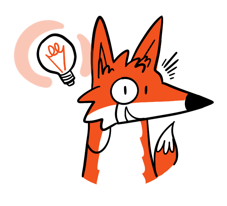 Illustrated fox with a lightbulb above their head