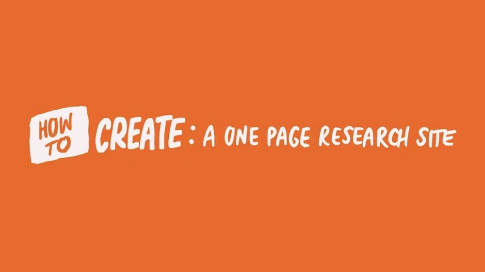 'How to create: A one page research site' on a white background